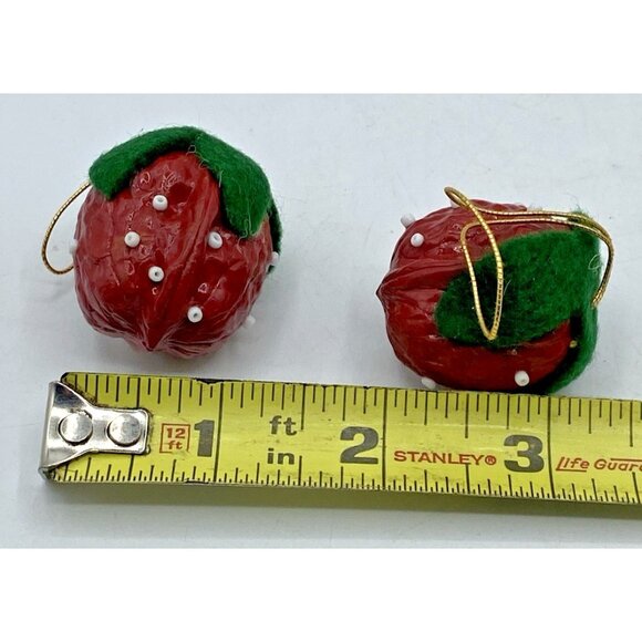 2 Vintage Christmas Tree Ornaments Handmade Strawberry Nut Shell Rustic Holiday - Picture 6 of 7